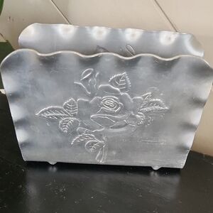Vintage Hammered Aluminum Napkin Holder / Letter holder
